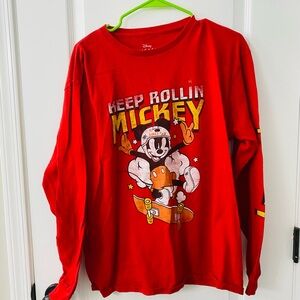 Disney Red Keep Rollin Mickey Kids Long Sleeve Tee